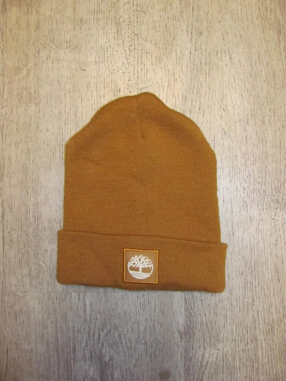 Mens Timberland Tonal Patch Cuffed Beanie Wheat Brown Knit One Size
